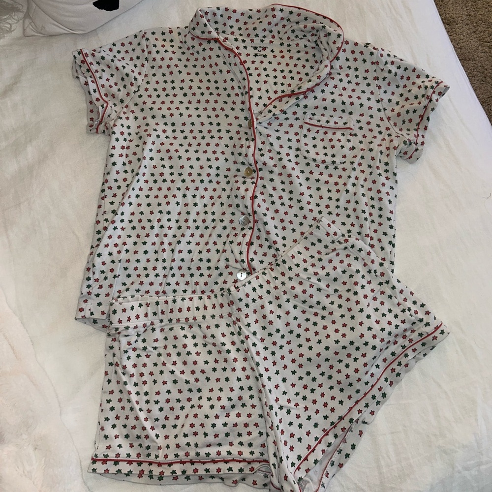 Roller Rabbit Womens PJ Set - White with Red and Green Stars. Christmas edition